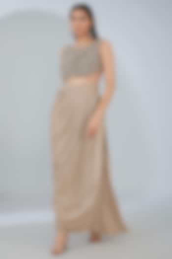 Beige Chiffon & Silk Organza Draped Skirt Set by ANJALIVERMA at Pernia's Pop Up Shop