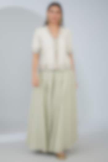 Ivory Raw Silk Aari Embroidered Jacket Set by ANJALIVERMA at Pernia's Pop Up Shop