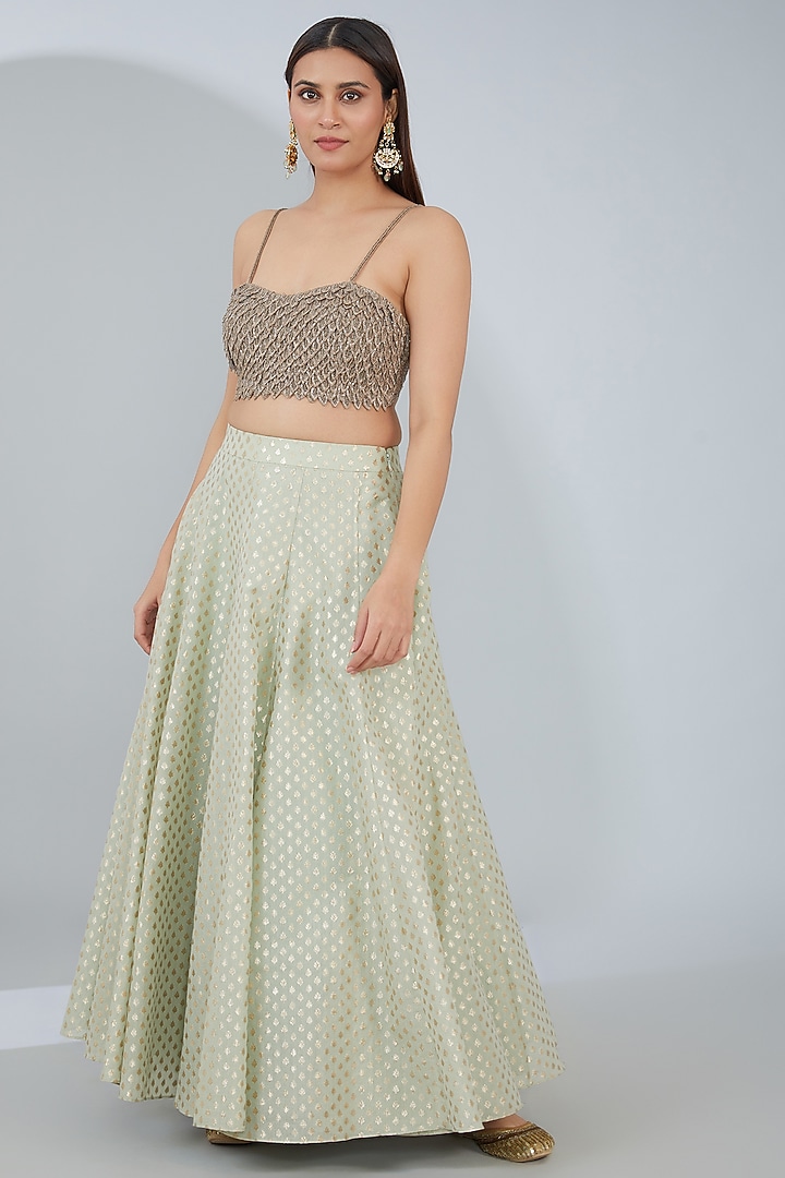 Ivory Raw Silk Aari Embroidered Jacket Set by ANJALIVERMA at Pernia's Pop Up Shop