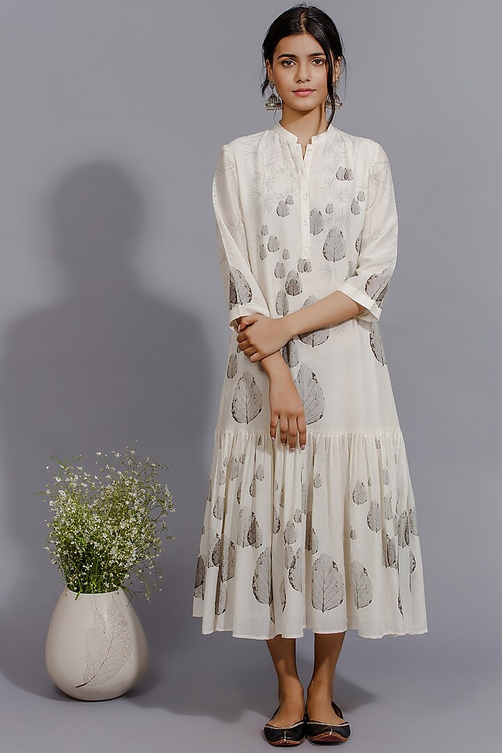 Off White Printed Dress by Anju Modi
