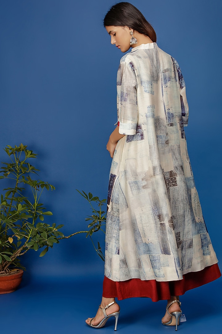 Ivory Abstract Printed Kurta by Anju Modi at Pernia's Pop Up Shop