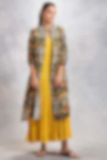 Mustard Thin Cotton & Cotton Jacket Vacation Dress by Anju Modi at Pernia's Pop Up Shop