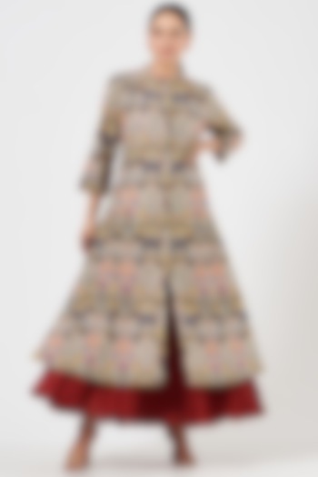 Ivory Cotton Printed Jacket Vacation Dress by Anju Modi at Pernia's Pop Up Shop