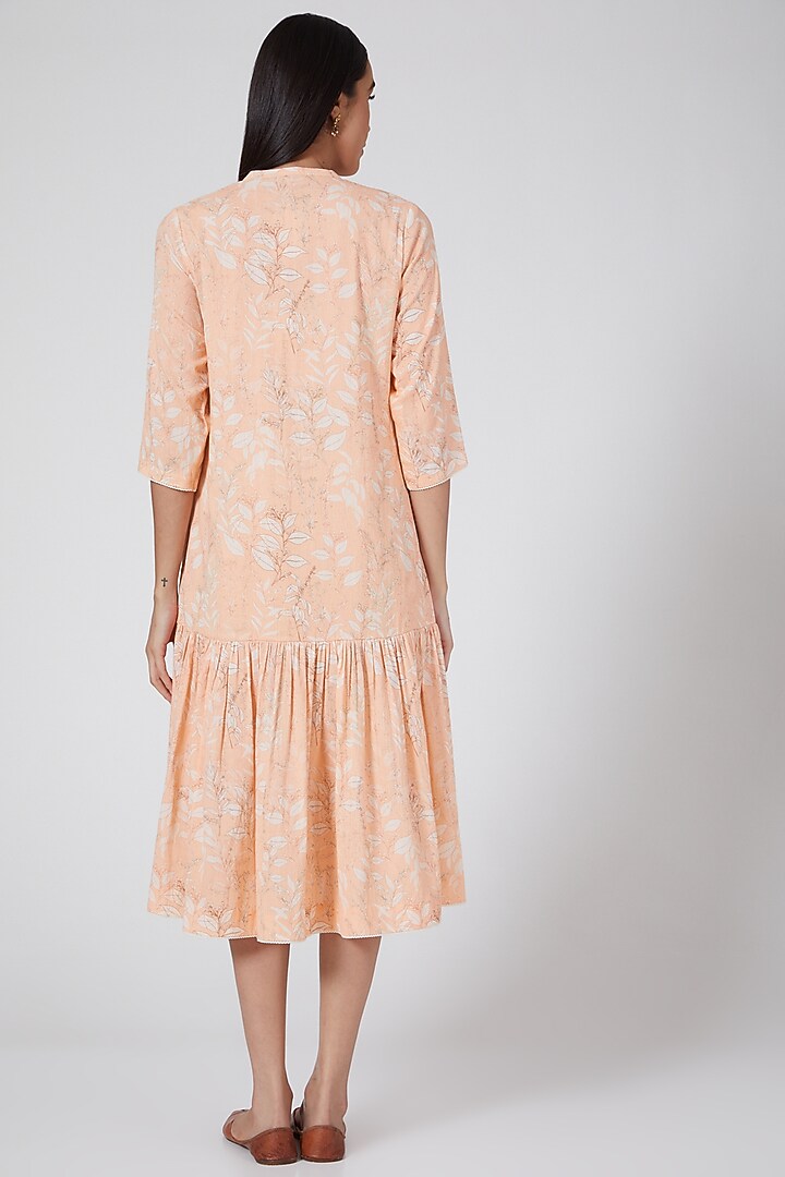 Peach Printed & Striped Tunic by Anju Modi at Pernia's Pop Up Shop