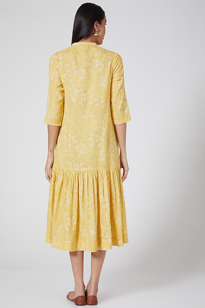 Yellow Printed & Striped Tunic by Anju Modi at Pernia's Pop Up Shop