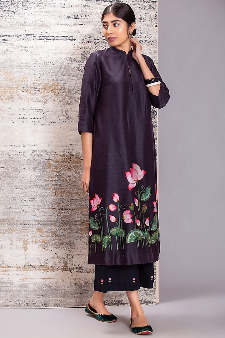 Black Printed Kurta by Anju Modi