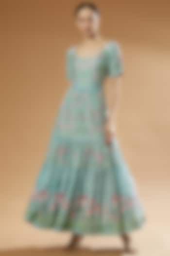 Aqua Printed Dress by Anju Modi