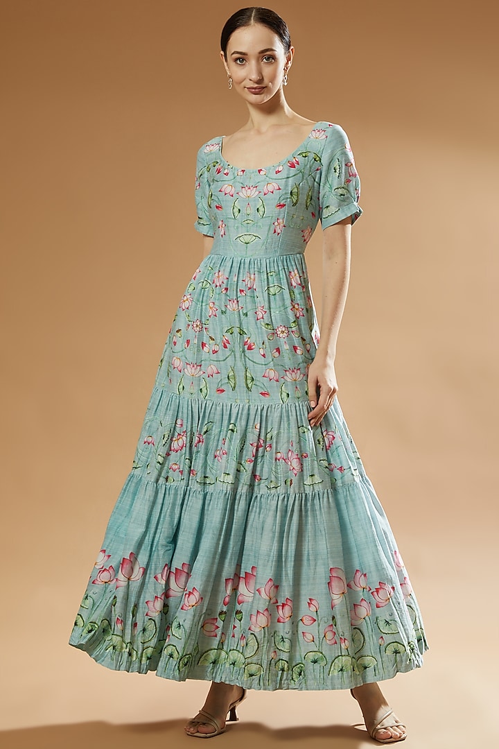 Aqua Printed Dress by Anju Modi