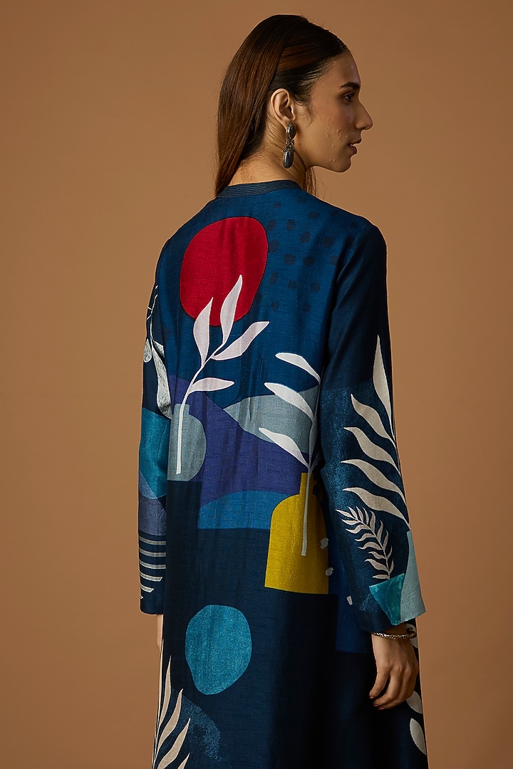 Indigo Viscose Dupion Printed Tunic by Anju Modi at Pernia's Pop Up Shop