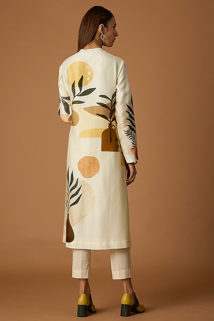 Ivory Silk Chanderi Printed Tunic by Anju Modi at Pernia's Pop Up Shop