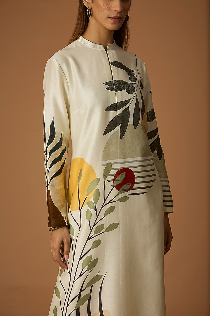 Ivory Silk Chanderi Printed Tunic by Anju Modi at Pernia's Pop Up Shop