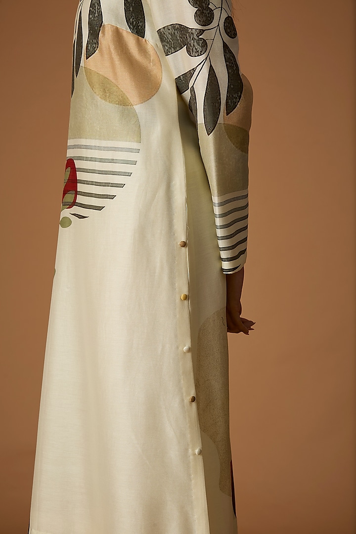 Ivory Silk Chanderi Printed Tunic by Anju Modi at Pernia's Pop Up Shop