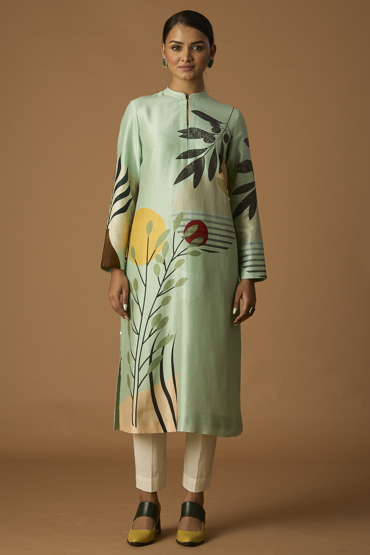 Green Silk Chanderi Printed Tunic by Anju Modi at Pernia's Pop Up Shop