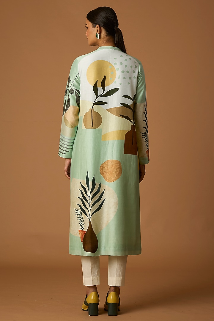 Green Silk Chanderi Printed Tunic by Anju Modi at Pernia's Pop Up Shop