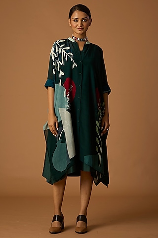 Green Bomber Organza Printed Tunic by Anju Modi