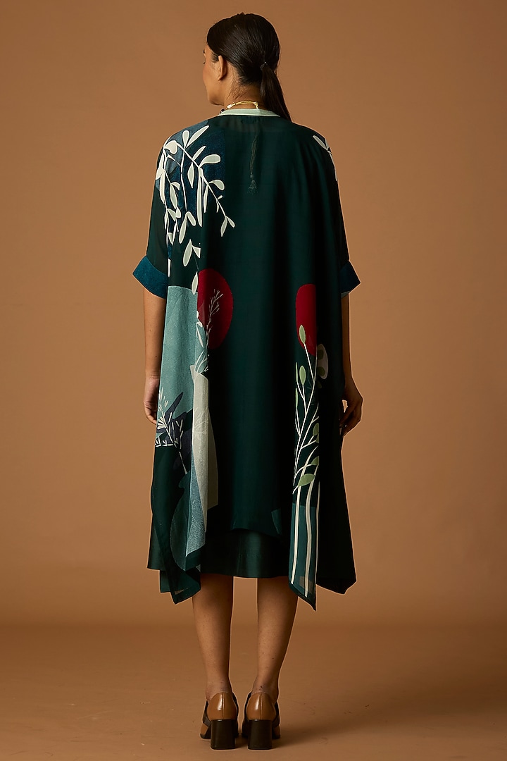 Green Bomber Organza Printed Tunic by Anju Modi at Pernia's Pop Up Shop