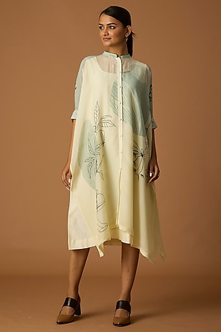 Ivory Bomber Organza Printed Tunic by Anju Modi