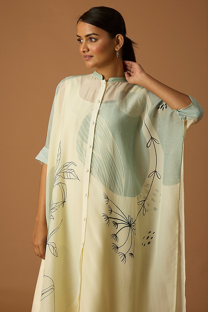 Ivory Bomber Organza Printed Tunic by Anju Modi at Pernia's Pop Up Shop