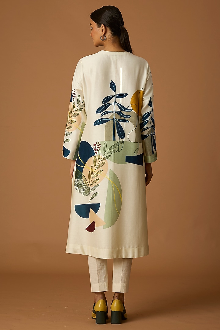Ivory Silk Chanderi Printed Tunic by Anju Modi at Pernia's Pop Up Shop
