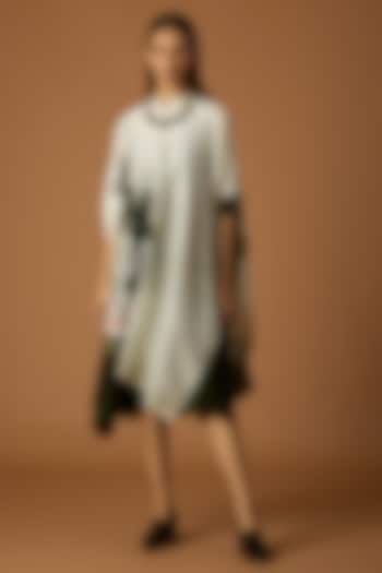 Ivory & Dark Green Silk Chanderi Printed Tunic by Anju Modi at Pernia's Pop Up Shop