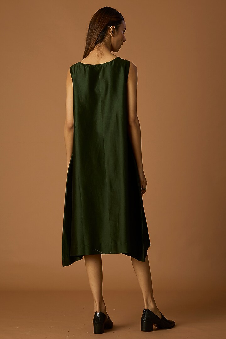 Ivory & Dark Green Silk Chanderi Printed Tunic by Anju Modi at Pernia's Pop Up Shop