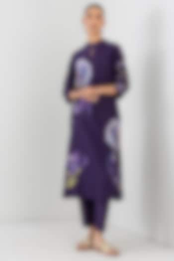 Violet Silk Chanderi Floral Printed Tunic by Anju Modi at Pernia's Pop Up Shop