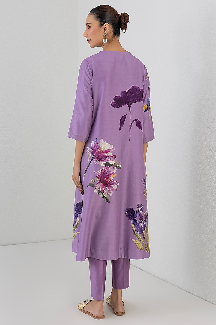 Mauve Silk Chanderi Orchid Printed Tunic by Anju Modi at Pernia's Pop Up Shop
