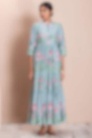 Aqua Dress With Print by Anju Modi at Pernia's Pop Up Shop