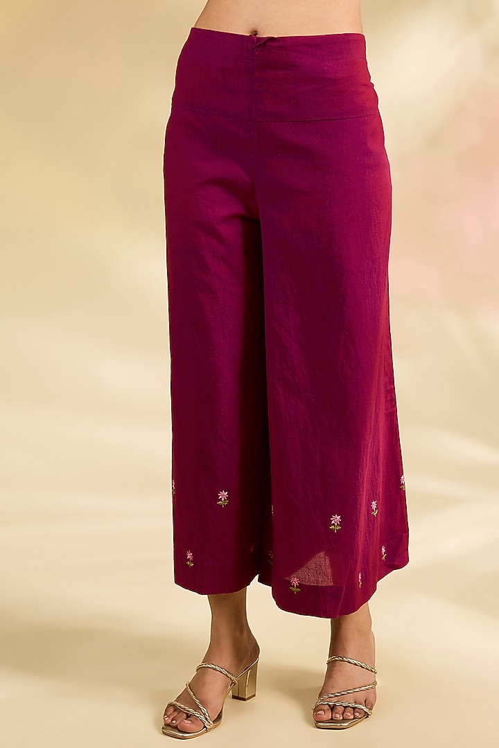 Ruby Red Silk Chanderi Printed & Embroidered Kurta Set by Anju Modi at Pernia's Pop Up Shop