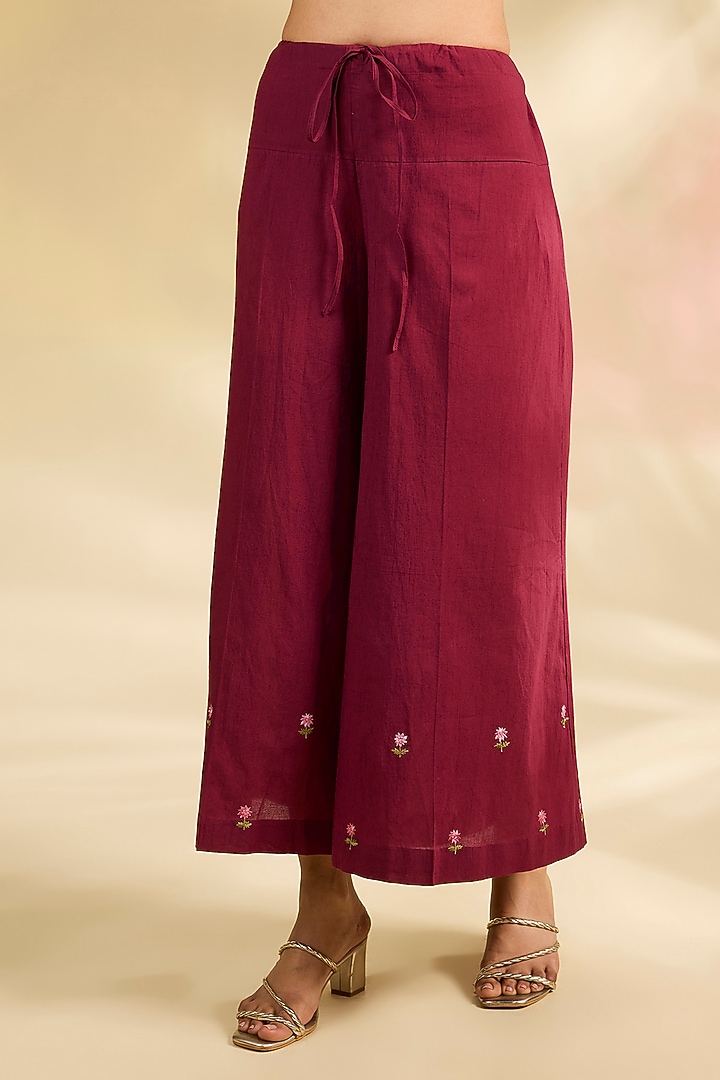 Midnight Blue Silk Chanderi Printed & Embroidered Kurta Set by Anju Modi at Pernia's Pop Up Shop