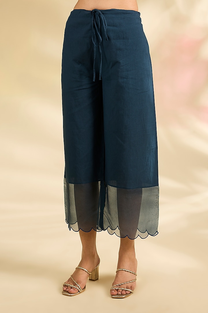 Midnight Blue Silk Chanderi Embroidered Layered Kurta Set by Anju Modi at Pernia's Pop Up Shop