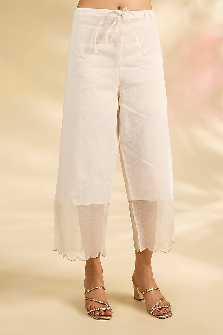 Ivory Silk Chanderi Embroidered Layered Kurta Set by Anju Modi at Pernia's Pop Up Shop