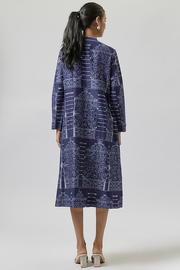 Blue Silk Chanderi Digital Printed Tunic by Anju Modi at Pernia's Pop Up Shop