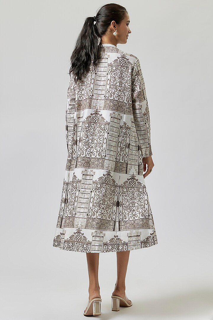 Ivory Silk Chanderi Digital Printed Tunic by Anju Modi at Pernia's Pop Up Shop