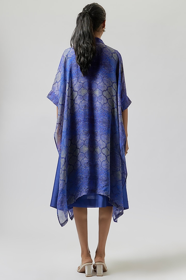 Blue Silk Organza Digital Printed Kaftan With Dress by Anju Modi at Pernia's Pop Up Shop