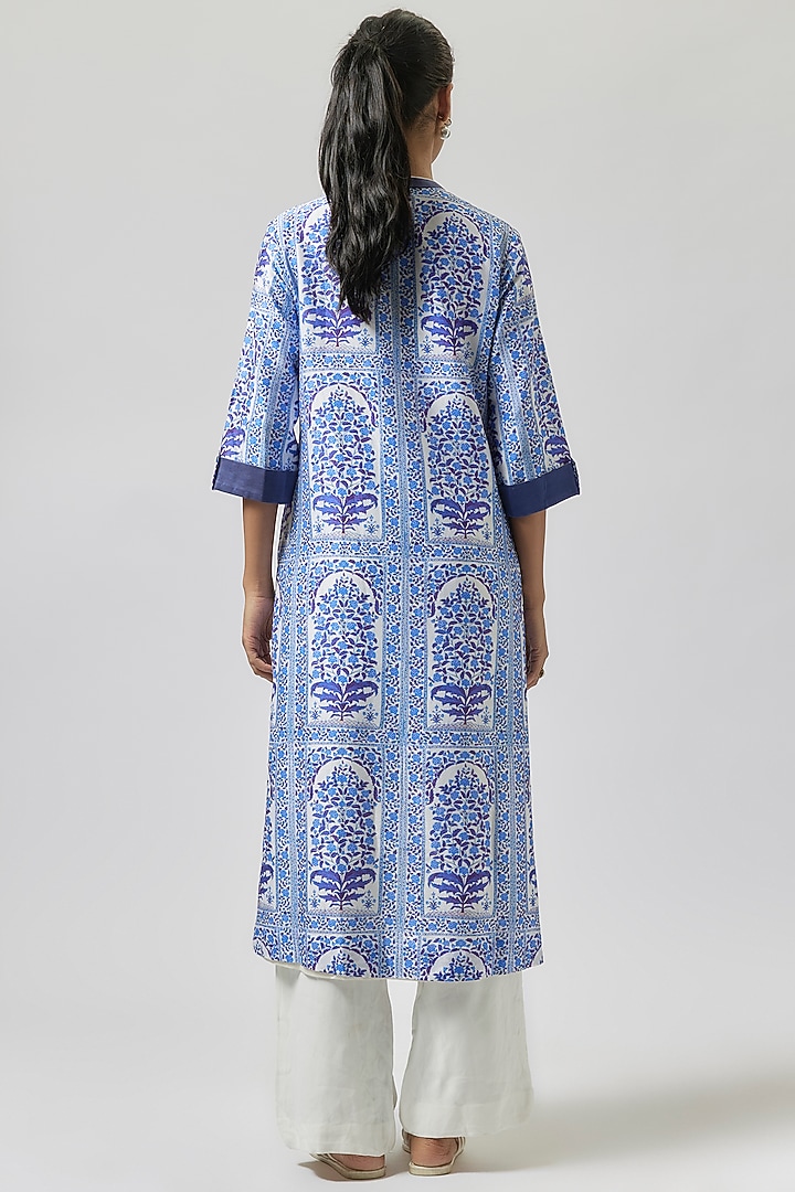 Ivory Silk Chanderi Digital Printed Tunic by Anju Modi at Pernia's Pop Up Shop