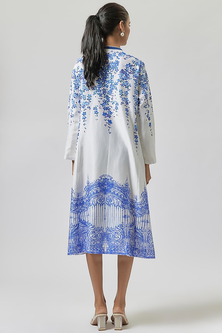 Ivory Silk Chanderi Digital Printed Tunic by Anju Modi at Pernia's Pop Up Shop