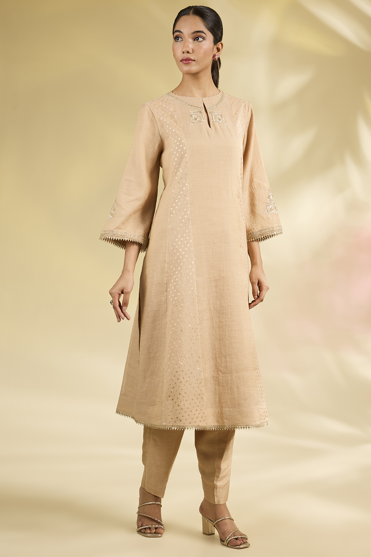 Gold Tissue Boota Embroidered Kurta Set by Anju Modi at Pernia's Pop Up Shop