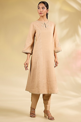 Gold Tissue Boota Embroidered Kurta Set by Anju Modi