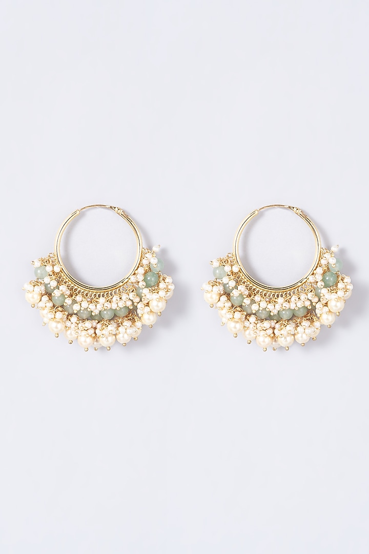 Gold Finish Pearls Hoop Earrings by Anjali Jain Jewellery at Pernia's Pop Up Shop