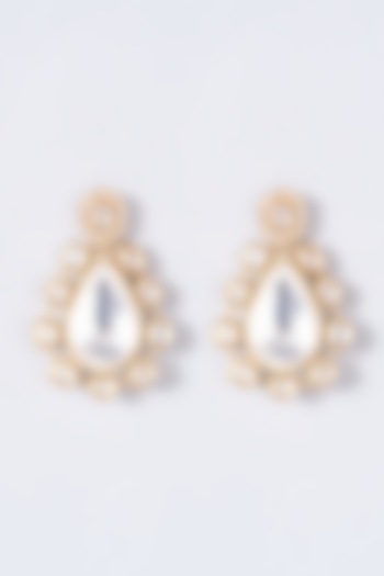 Gold Finish Kundan Polki Dangler Earrings by Anjali Jain Jewellery at Pernia's Pop Up Shop