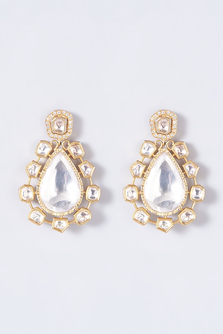Gold Finish Kundan Polki Dangler Earrings by Anjali Jain Jewellery at Pernia's Pop Up Shop