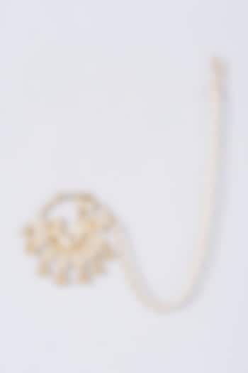 Gold Finish Pearl Nose Ring by Anjali Jain Jewellery at Pernia's