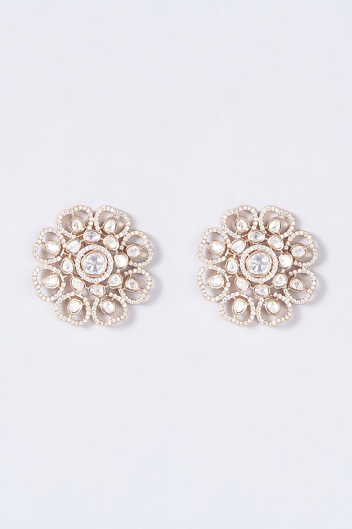 Rose Gold Finish Zircons Stud Earrings by Anjali Jain Jewellery at Pernia's Pop Up Shop
