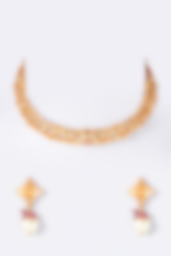Gold Finish Filigree Choker Necklace Set by Anjali Jain Jewellery at Pernia's Pop Up Shop