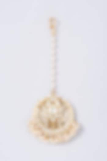 Gold Finish Pearl Maang Tikka by Anjali Jain Jewellery