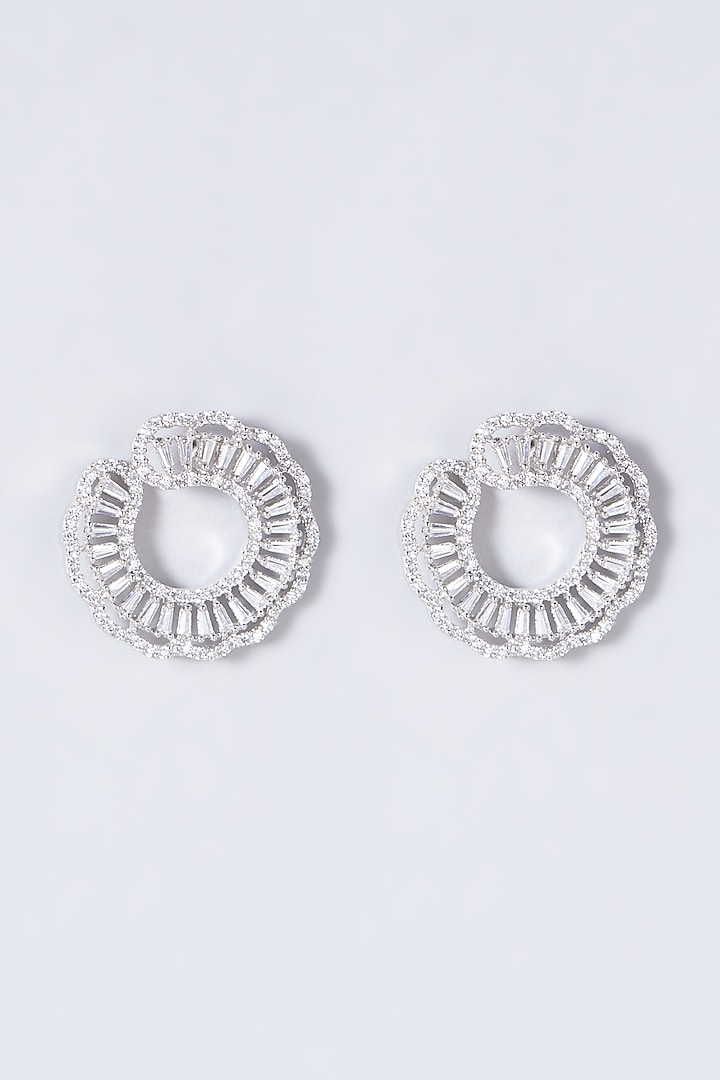 White Finish Zircons Hoop Earrings by Anjali Jain Jewellery