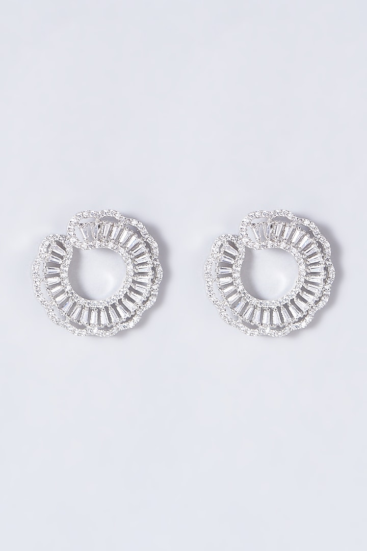 White Finish Zircons Hoop Earrings by Anjali Jain Jewellery at Pernia's Pop Up Shop