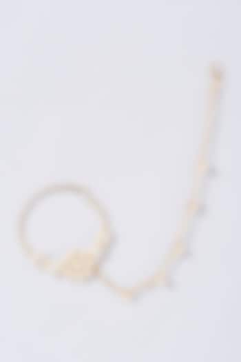 Gold Finish Nose Ring With Pearl Side Chains by Anjali Jain Jewellery at Pernia's Pop Up Shop