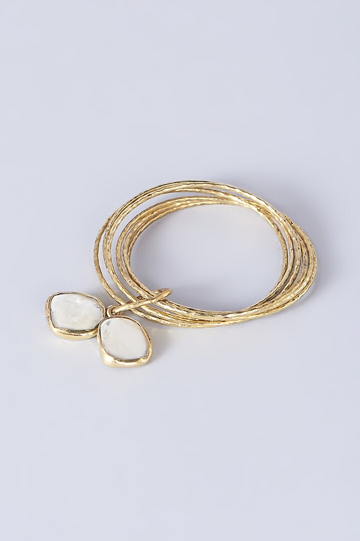 Gold Finish Pearl Bangles (Set of 6) by Anjali Jain Jewellery at Pernia's Pop Up Shop